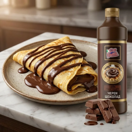 Topping ciocolată neagră pentru clătite și deserturi cu consistență uniformă