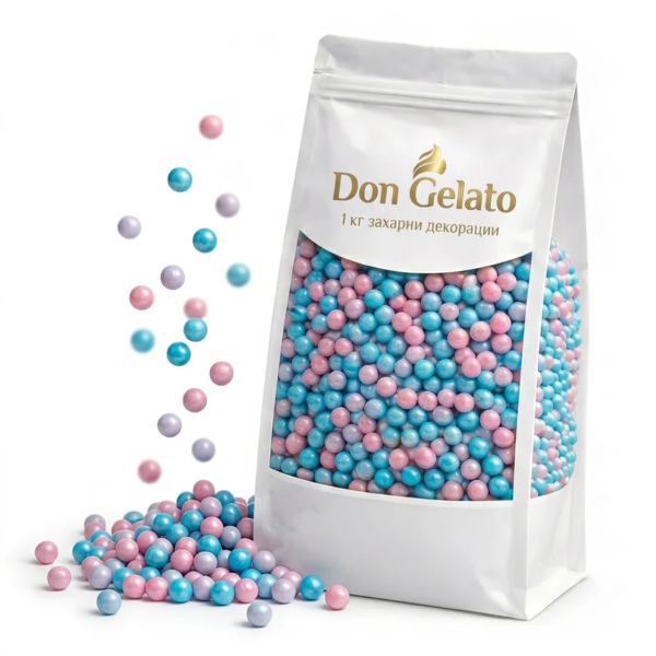 Perle din zahăr roz și bleu pentru decor 4 mm Don Gelato în imagine principală de produs