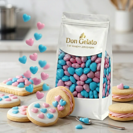 Biscuiți decorați cu inimioare roz și bleu Don Gelato