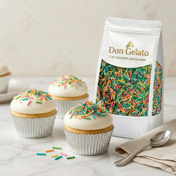 Brioșe decorate cu batoane colorate din zahăr Don Gelato
