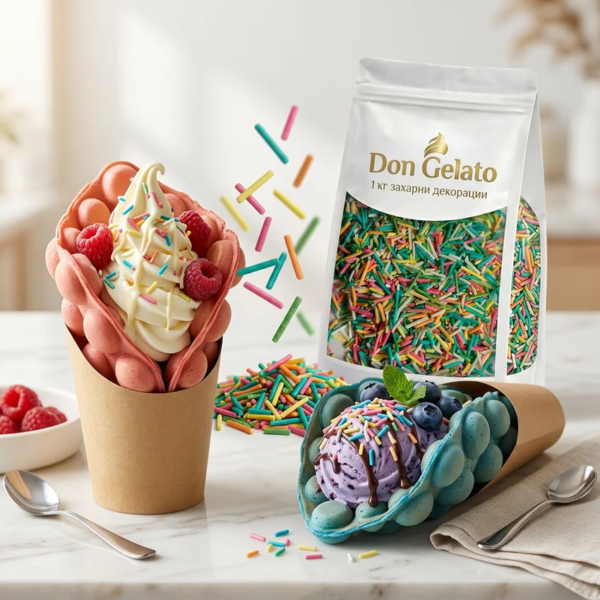 Bubble waffle decorat cu batoane colorate din zahăr Don Gelato