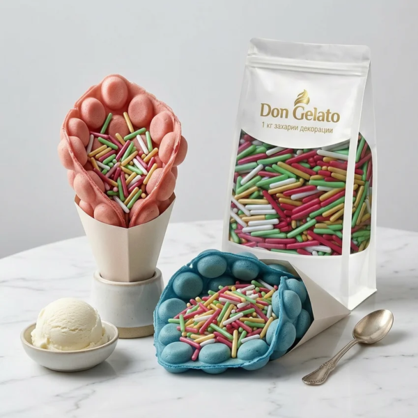 Bubble waffle decorat cu batoane colorate mari Don Gelato