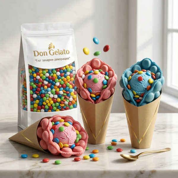 Bubble waffle decorat cu mini drajeuri colorate Don Gelato