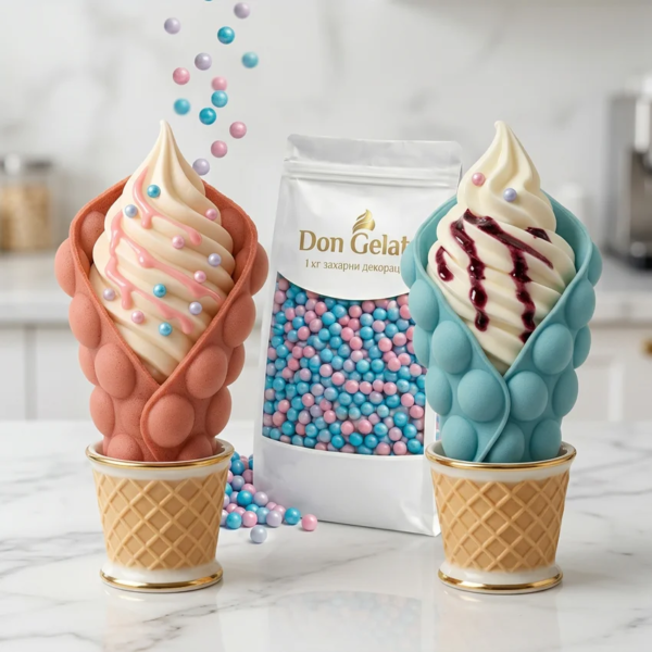 Compoziție de produs cu perle roz și albastre Don Gelato