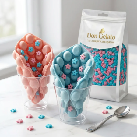 Bubble waffle decorat cu steluțe colorate din zahăr Don Gelato