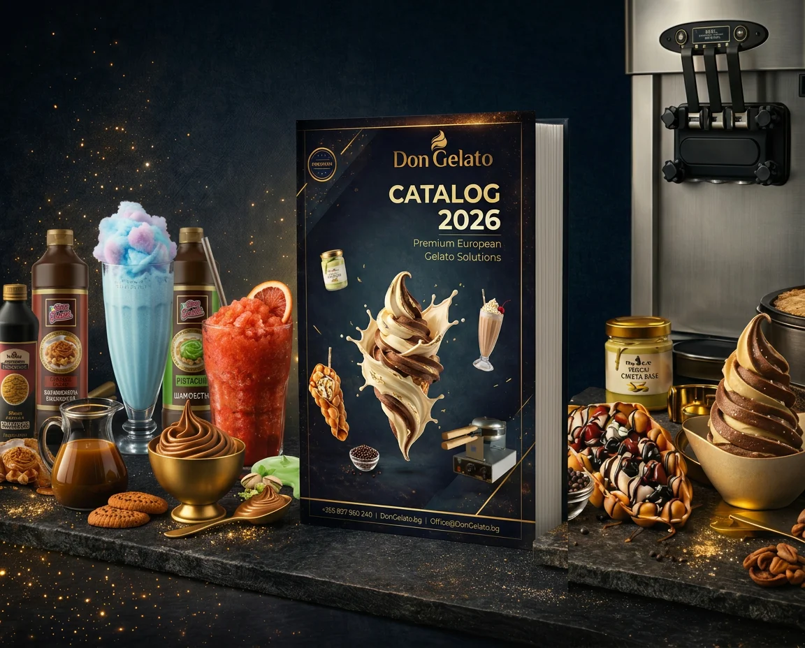Catalog Don Gelato 2026 Premium – Echipamente profesionale Copertă catalog Don Gelato 2026 Premium cu echipamente profesionale pentru înghețată, deserturi și aplicații horeca.