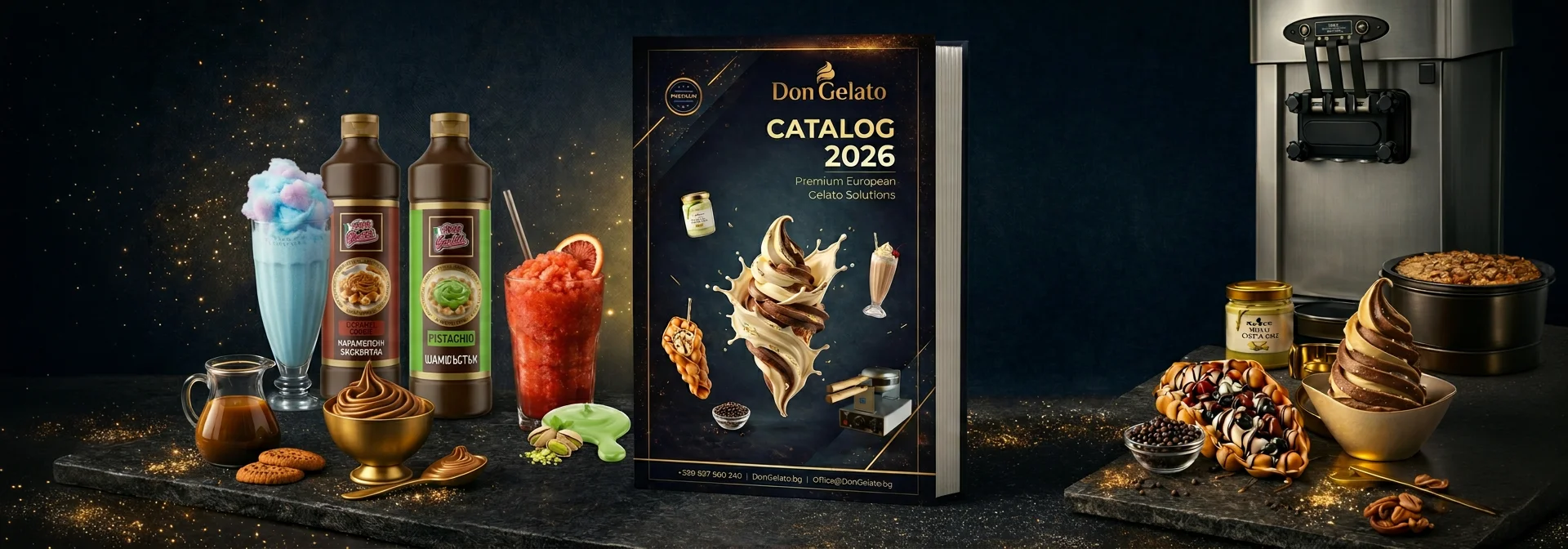 Catalog Don Gelato 2026 Premium – Echipamente profesionale Copertă catalog Don Gelato 2026 Premium cu echipamente profesionale pentru înghețată, deserturi și aplicații horeca.