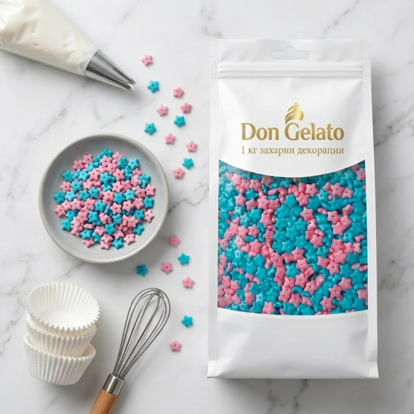 Compoziție de produs cu steluțe colorate din zahăr Don Gelato