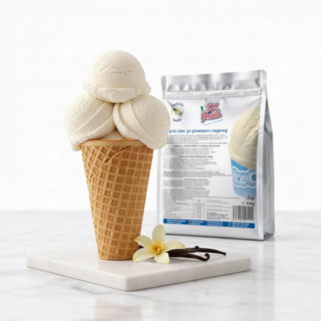 Înghețată de casă vanilie Don Gelato în cornet de napolitană cu ambalaj și accente de vanilie