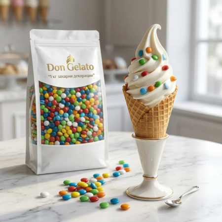 Înghețată soft decorată cu mini drajeuri colorate Don Gelato