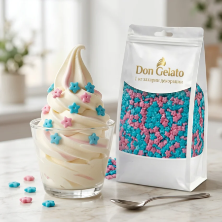 Înghețată soft decorată cu steluțe colorate din zahăr Don Gelato