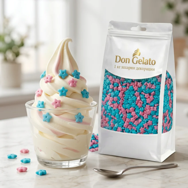 Înghețată soft decorată cu steluțe colorate din zahăr Don Gelato