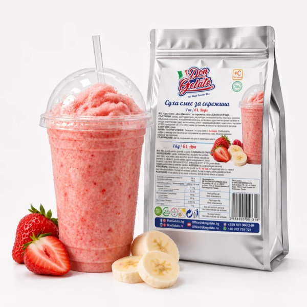 Premix pentru granita banane și căpșuni Don Gelato cu băutură Ice Slush roz gata preparată