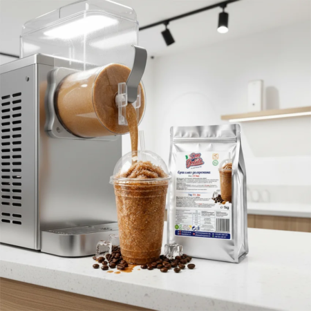 Macro textură de granită Frappe cu cristale de gheață și culoare proaspătă de cafea