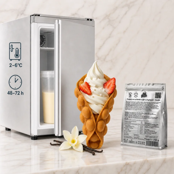 Concentrat pentru Bubble Waffle cu vanilie Don Gelato, cu mix pregătit pentru păstrare la 2–6°C