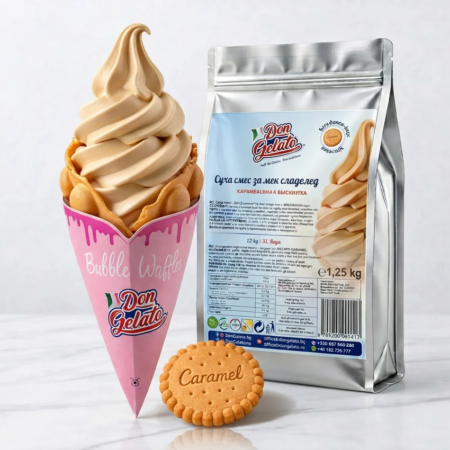 Bubble waffle cu înghețată soft cu biscuit caramelizat Don Gelato