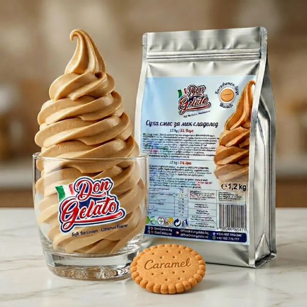 Înghețată soft cu biscuit caramelizat Don Gelato servită în cupă