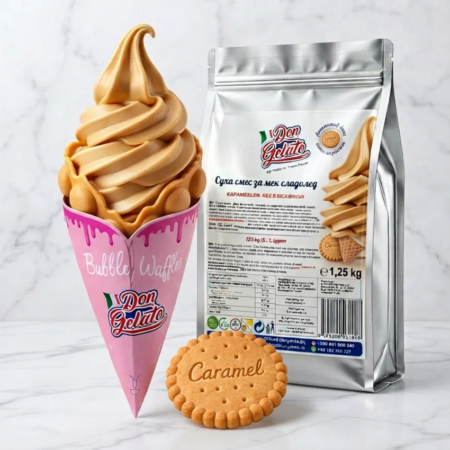Bubble waffle cu înghețată soft cu biscuit caramelizat Don Gelato