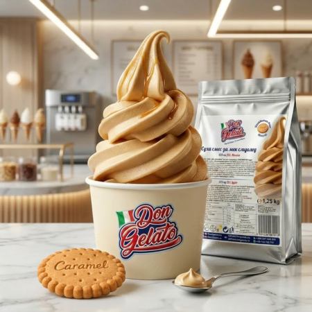 Înghețată soft cu biscuit caramelizat Don Gelato în gelato bar