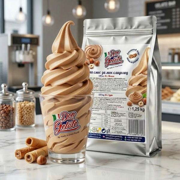 Înghețată soft cu cremă de alune cu lapte Don Gelato în magazin