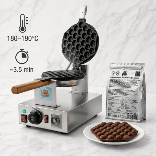 Mașină Bubble Waffle Don Gelato cu concentrat de ciocolată și temperatură recomandată de 180–190°C