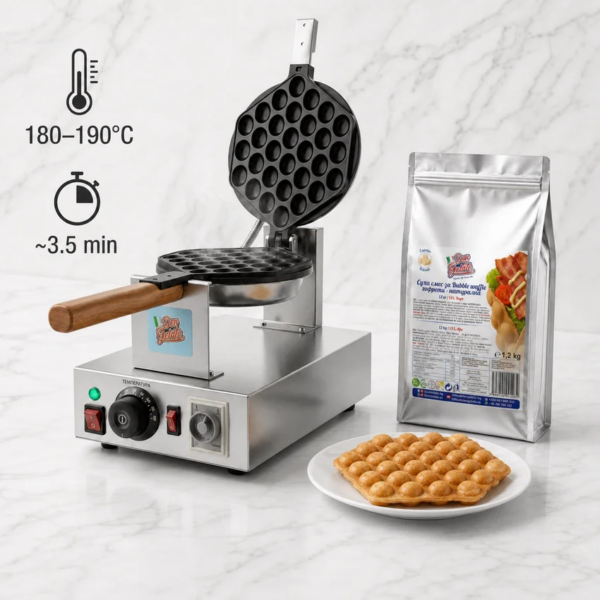 Mașină Bubble Waffle Don Gelato cu PreMix natural și temperatură recomandată de 180–190°C