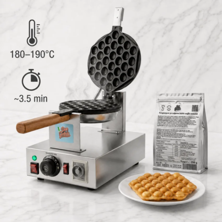 Mașină Bubble Waffle Don Gelato cu concentrat de vanilie și temperatură recomandată de 180–190°C
