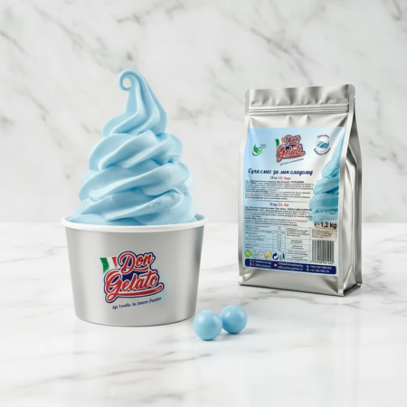 Înghețată gumă albastră cu apă Don Gelato în cupă de desert cu nuanță albastru lăptos