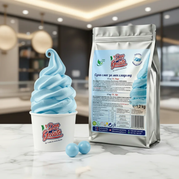 Înghețată gumă albastră cu apă Don Gelato în scenă gelato bar cu servire premium