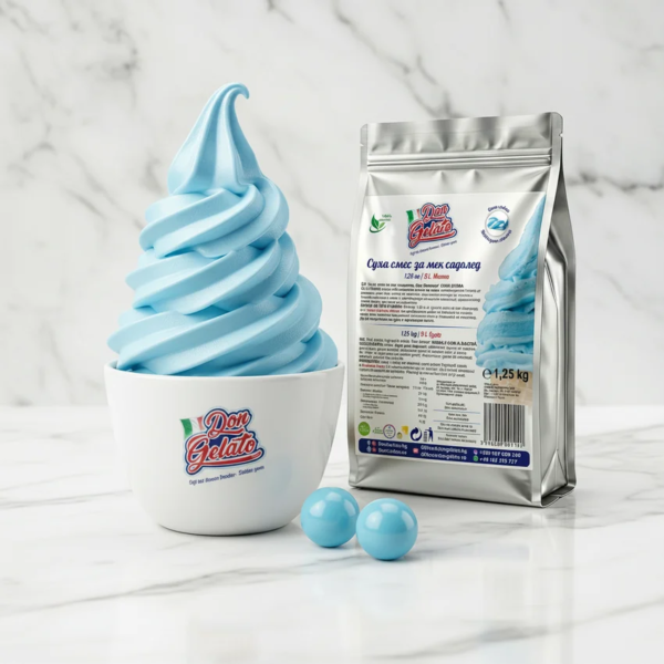 Înghețată gumă albastră cu lapte Don Gelato servită în cupă de desert cu aspect modern