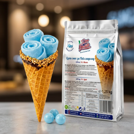 Scenă premium cu înghețată thailandeză gumă albastră Don Gelato și rulouri albastre