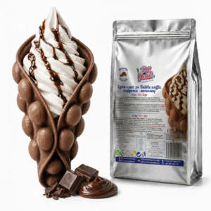 PreMix pentru Bubble Waffle cu ciocolată Don Gelato, cu vafă de ciocolată, înghețată și ambalaj profesional