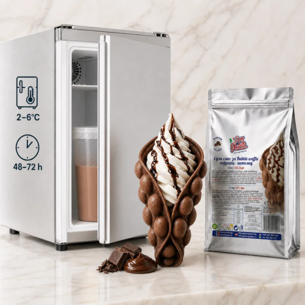 PreMix pentru Bubble Waffle cu ciocolată Don Gelato, cu mix pregătit pentru păstrare la 2–6°C