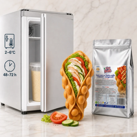 PreMix pentru Bubble Waffle natural Don Gelato, cu mix pregătit pentru păstrare la 2–6°C