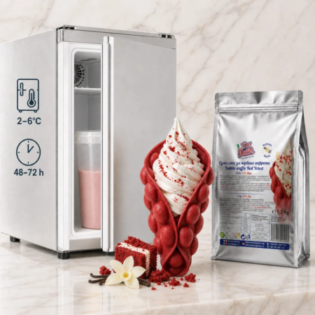 PreMix pentru Bubble Waffle Red Velvet Don Gelato, cu mix pregătit pentru păstrare la 2–6°C