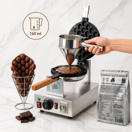 Preparare Bubble Waffle cu ciocolată Don Gelato, cu dozare de 160 ml mix într-o mașină profesională