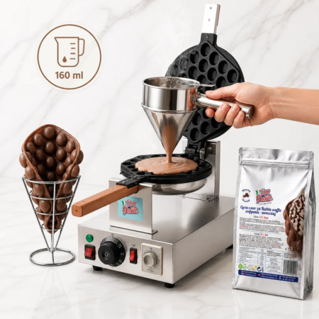 Preparare Bubble Waffle cu ciocolată Don Gelato, cu dozare de 160 ml mix într-o mașină profesională