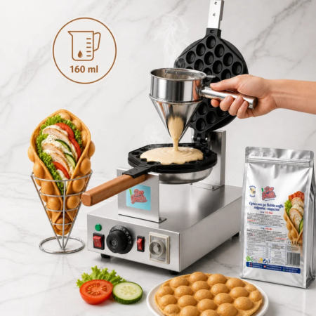 Preparare Bubble Waffle natural Don Gelato, cu dozare de 160 ml mix într-o mașină profesională