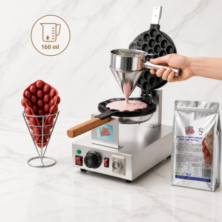 Preparare Bubble Waffle Red Velvet Don Gelato, cu dozare de 160 ml mix într-o mașină profesională