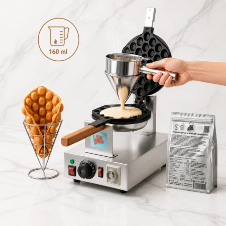 Preparare Bubble Waffle cu vanilie Don Gelato, cu dozare de 160 ml mix într-o mașină profesională