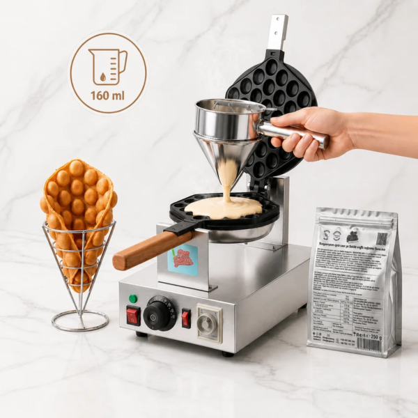 Preparare Bubble Waffle cu vanilie Don Gelato, cu dozare de 160 ml mix într-o mașină profesională