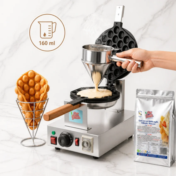 Preparare Bubble Waffle cu vanilie Don Gelato, cu dozare de 160 ml mix într-o mașină profesională