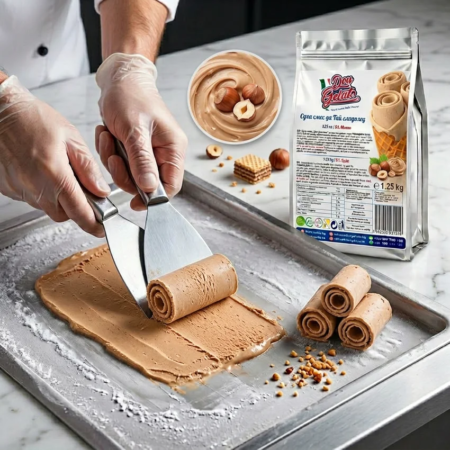 Preparare înghețată thailandeză cu cremă de alune Don Gelato